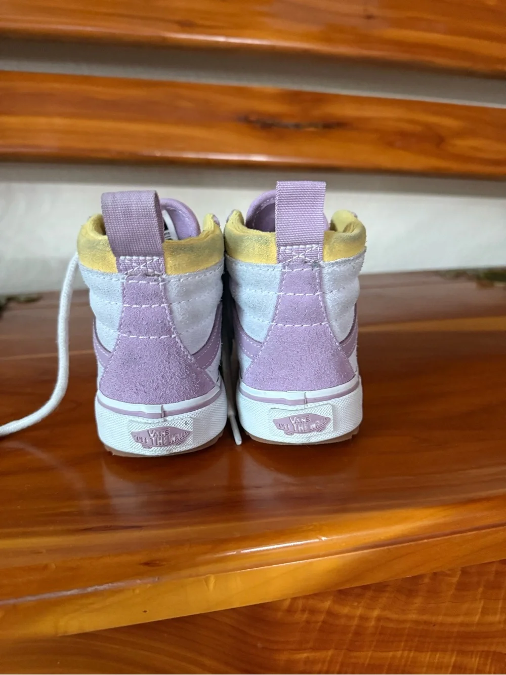 Vans Lilac and White High-Top Kids Sneakers with Yellow Accent